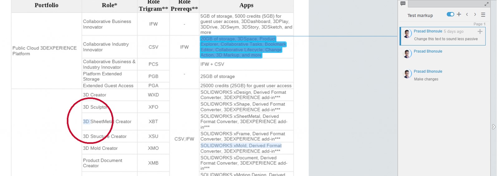 Markup in a document